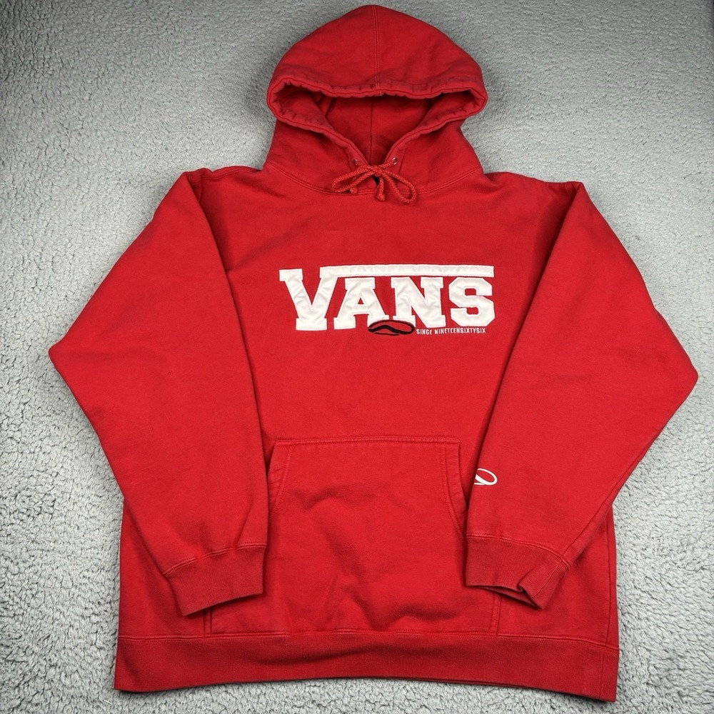 Vintage Vans Off The Wall Hoodie Sweatshirt Men's Small Red Grunge Skate 90s Y2K
